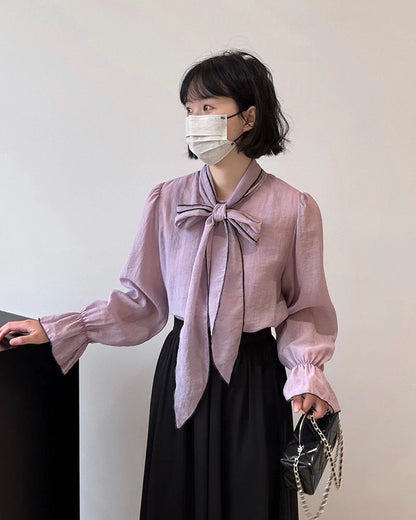 French-style Lace-up Chiffon Blouse