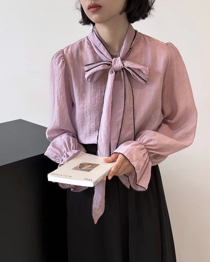 French-style Lace-up Chiffon Blouse