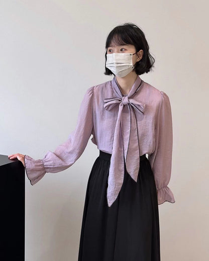 French-style Lace-up Chiffon Blouse