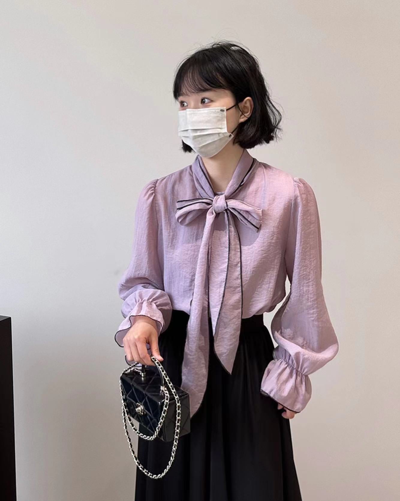 French-style Lace-up Chiffon Blouse