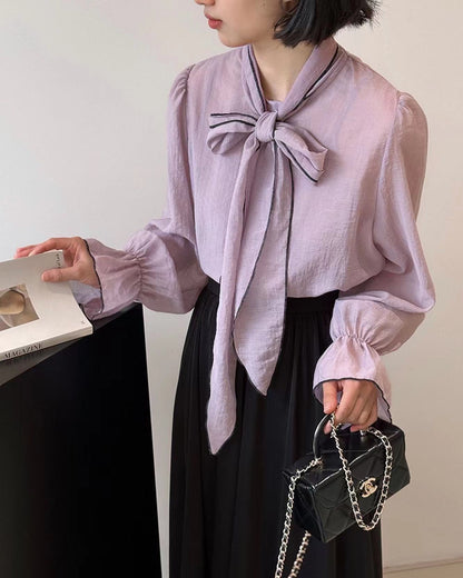 French-style Lace-up Chiffon Blouse