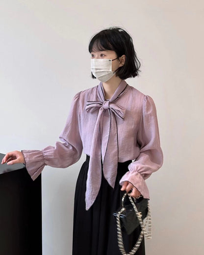 French-style Lace-up Chiffon Blouse