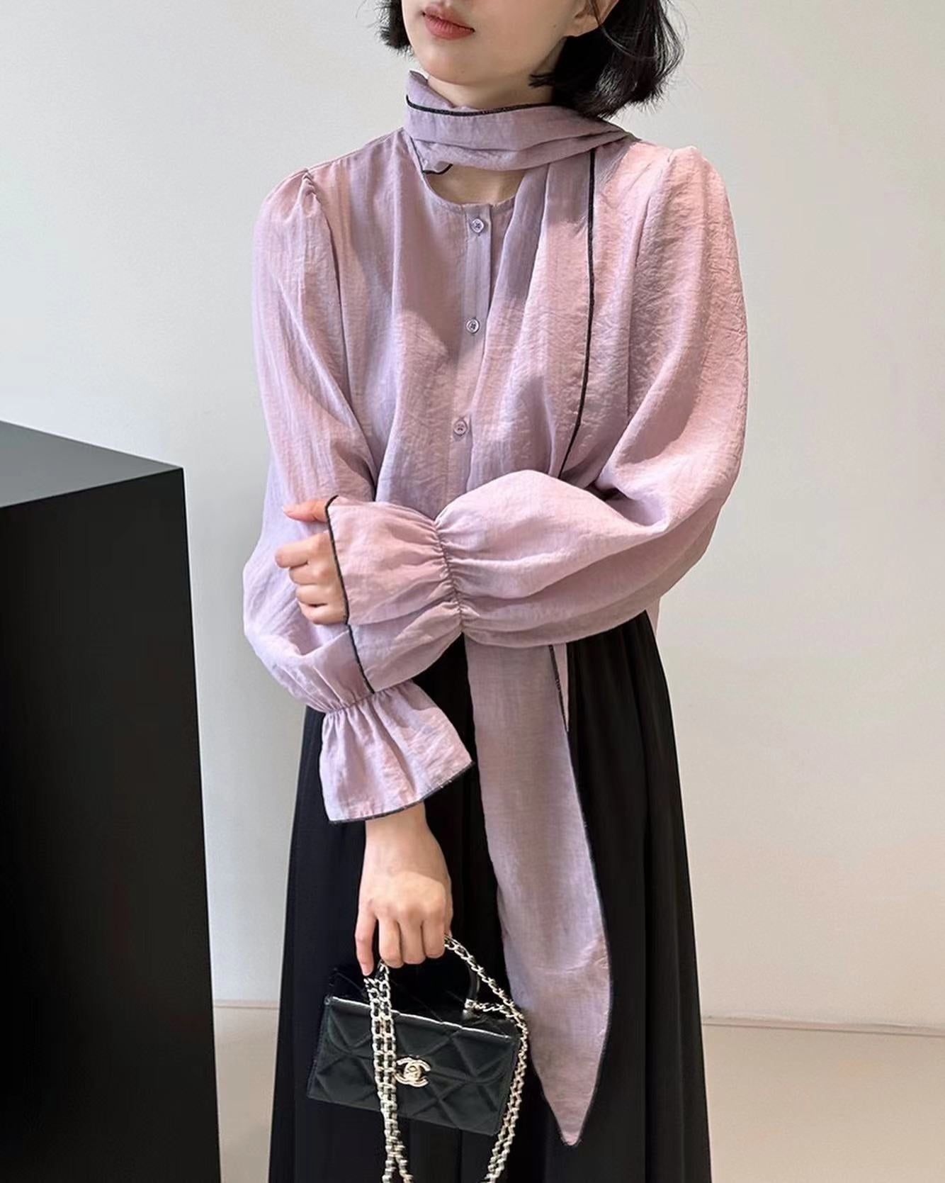 French-style Lace-up Chiffon Blouse