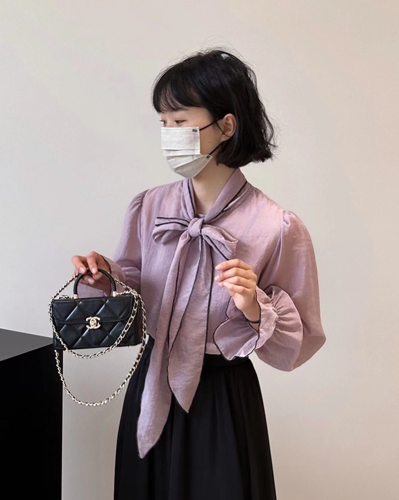 French-style Lace-up Chiffon Blouse