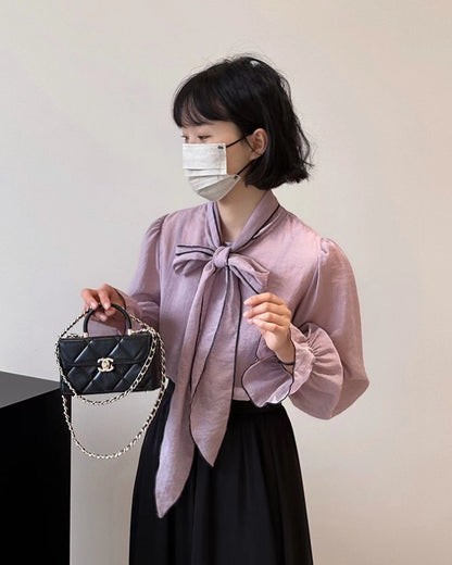 French-style Lace-up Chiffon Blouse