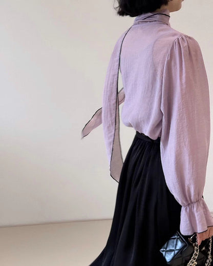 French-style Lace-up Chiffon Blouse