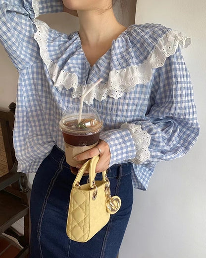 レースフリルチェックシャツ