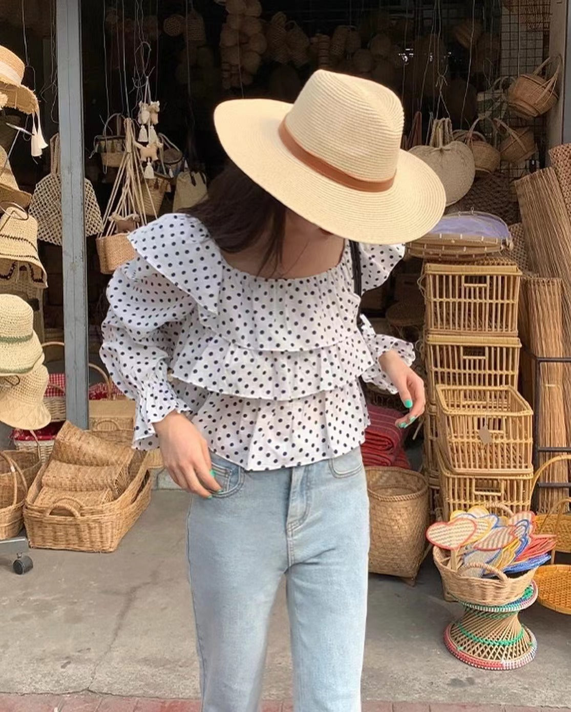 Patchwork Polka Dot Crop Top