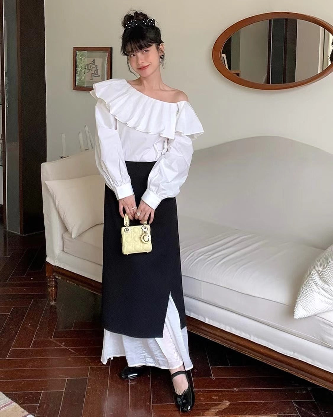 Pleated Asymmetric Shoulder Top