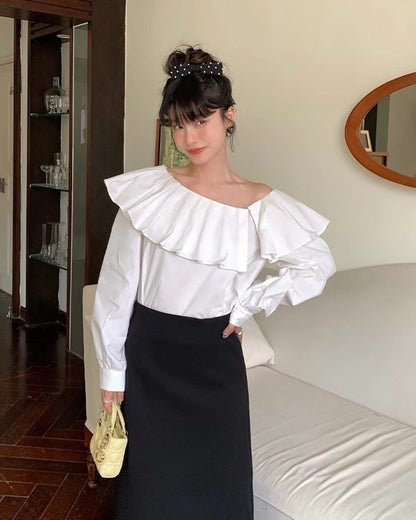 Pleated Asymmetric Shoulder Top