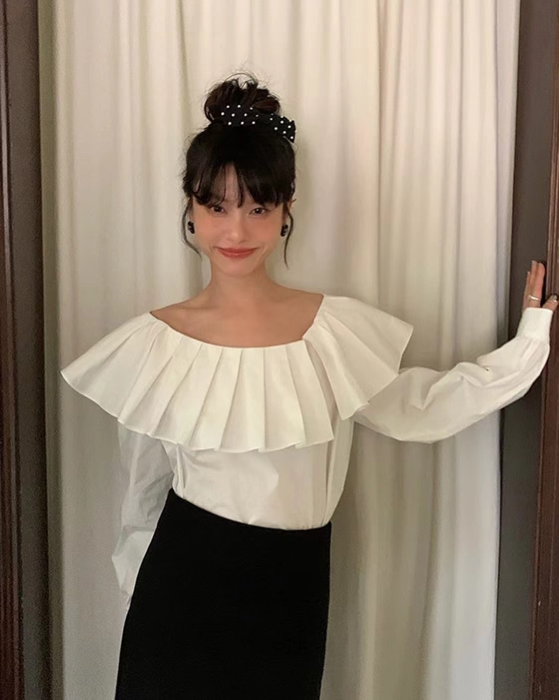 Pleated Asymmetric Shoulder Top