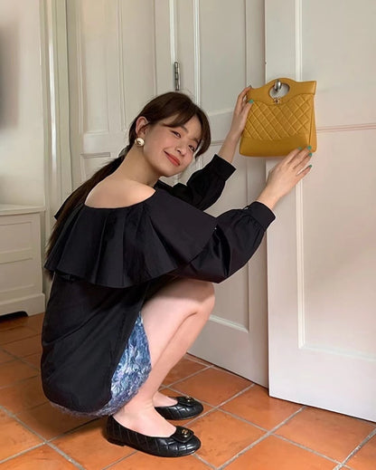 Pleated Asymmetric Shoulder Top