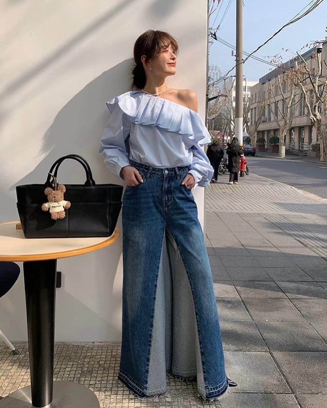 Pleated Asymmetric Shoulder Top