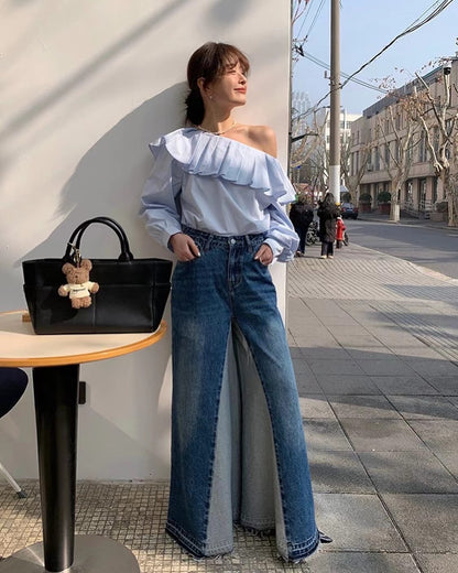 Pleated Asymmetric Shoulder Top