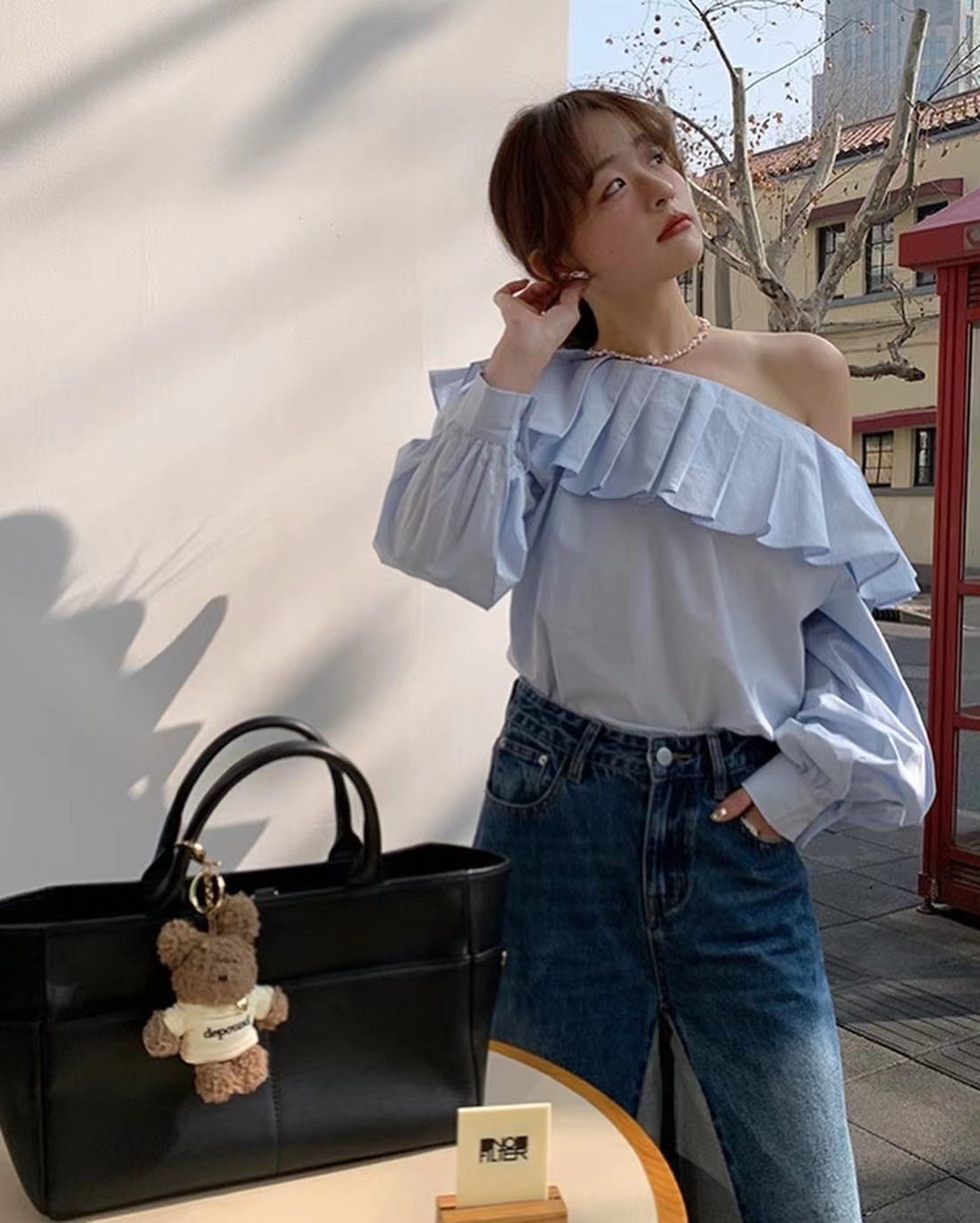 Pleated Asymmetric Shoulder Top