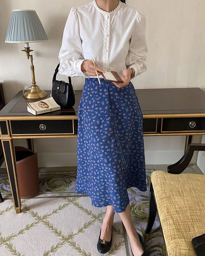 French Floral Midi Skirt