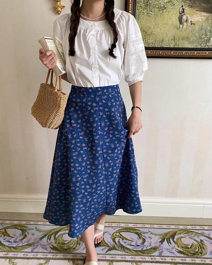 French Floral Midi Skirt