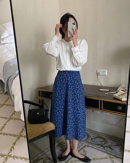 French Floral Midi Skirt