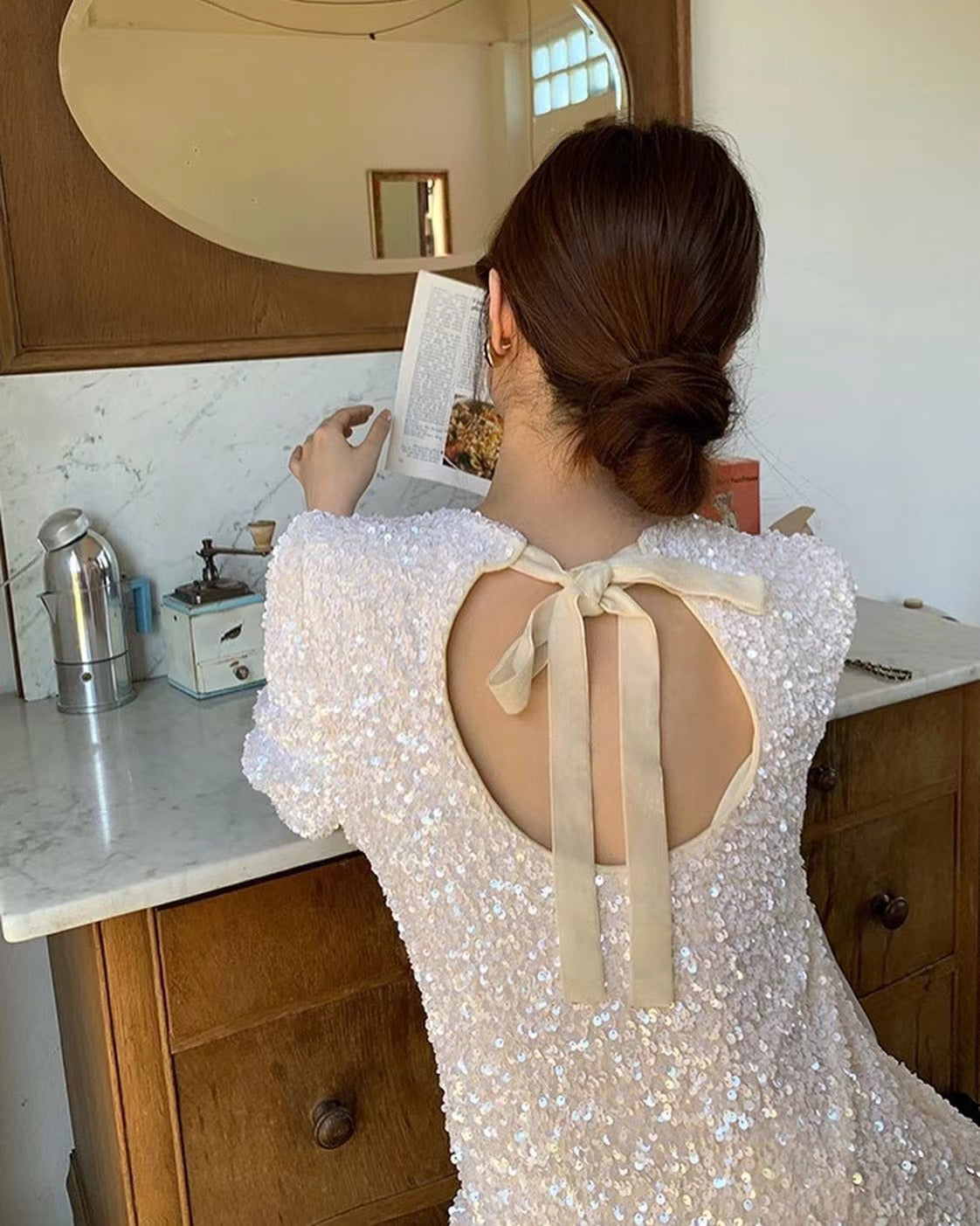 亮片露背連身裙