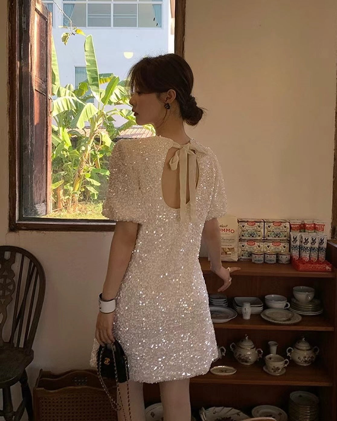 亮片露背連身裙