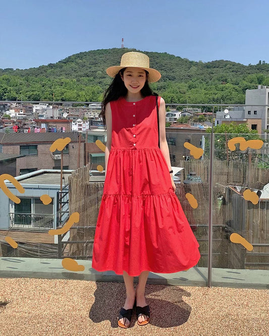 紅色背心連身裙