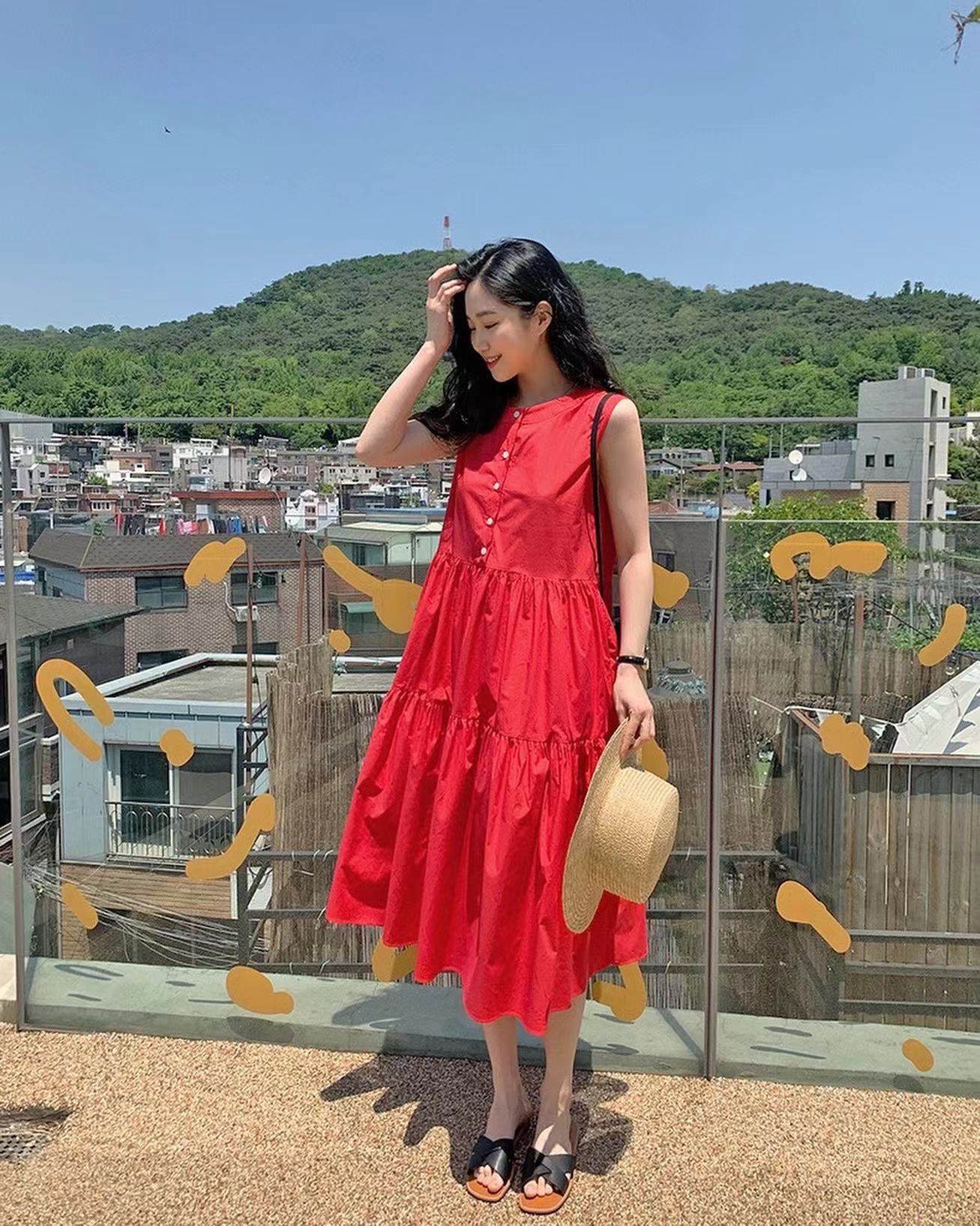 紅色背心連身裙