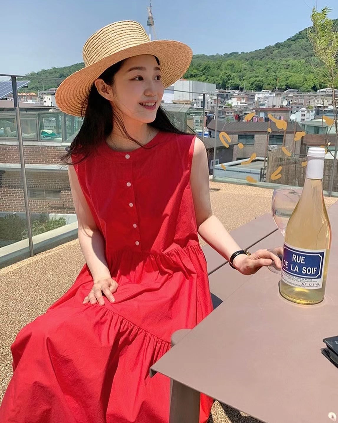 紅色背心連身裙