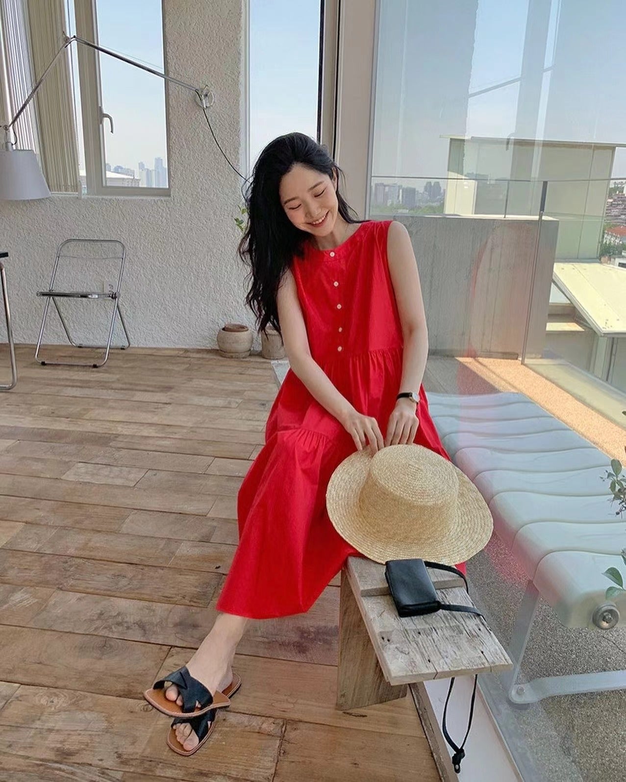 紅色背心連身裙