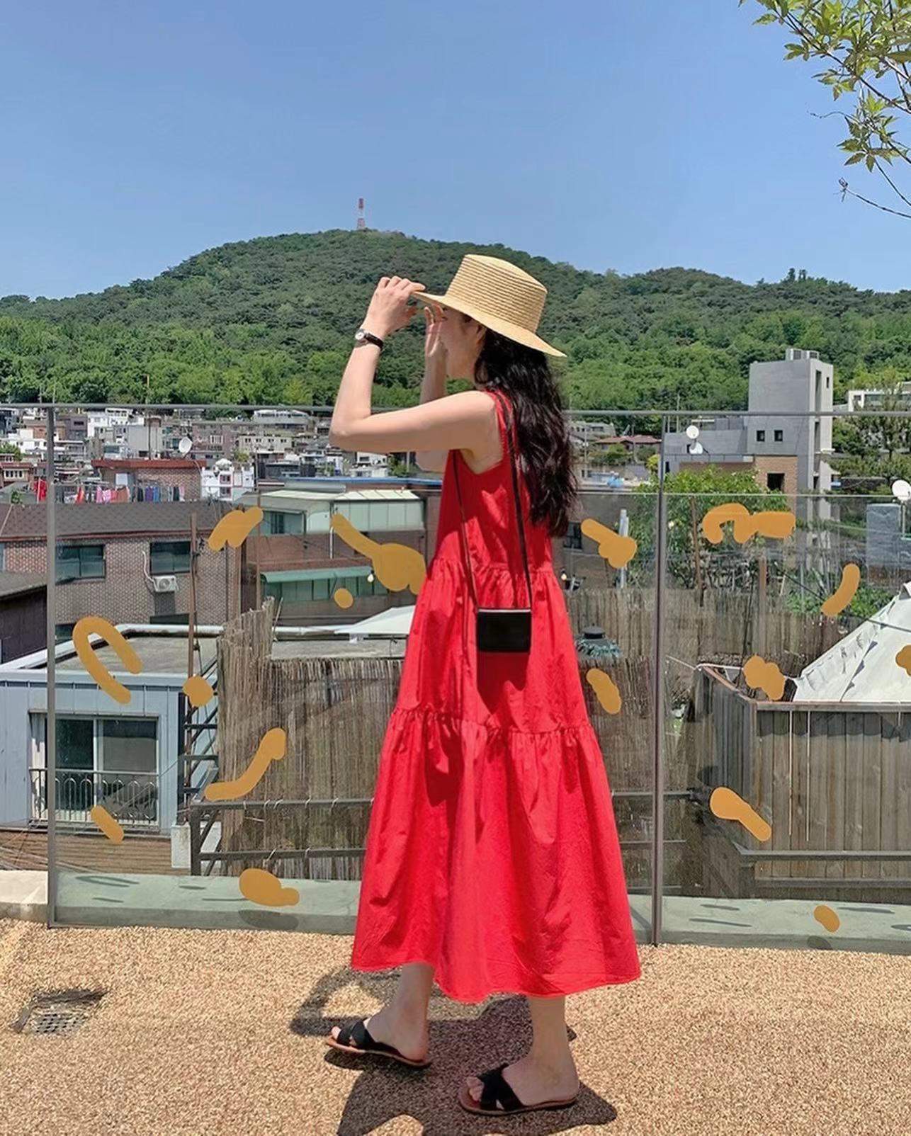 紅色背心連身裙