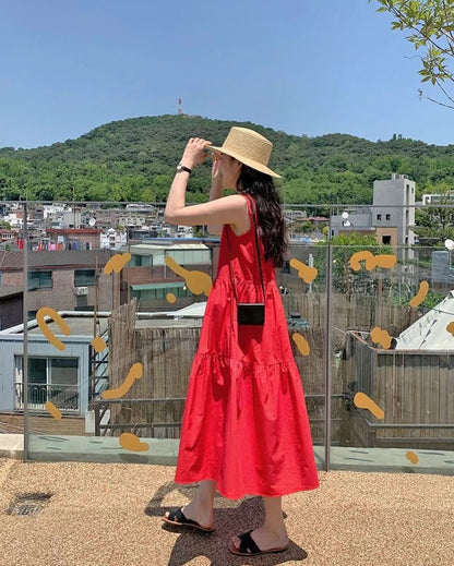 紅色背心連身裙