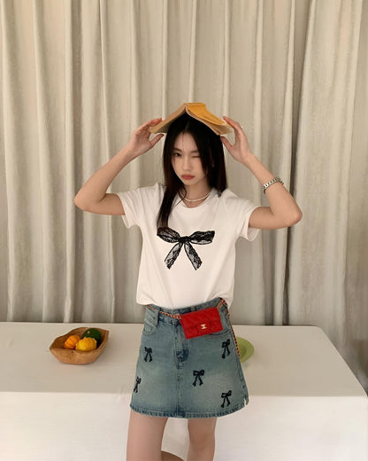 Bow Tie Denim Skirt