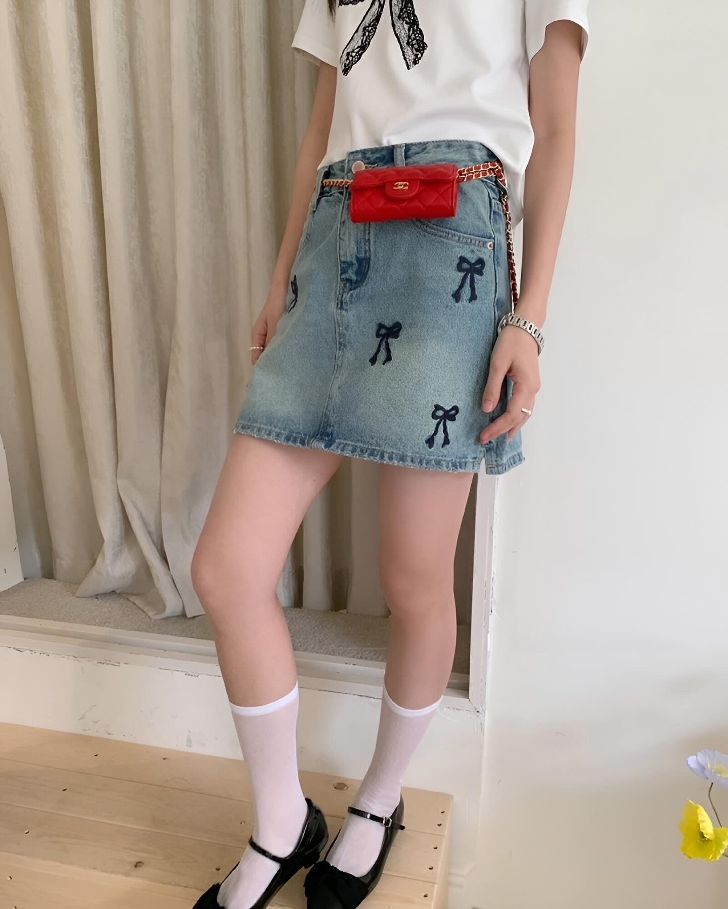Bow Tie Denim Skirt