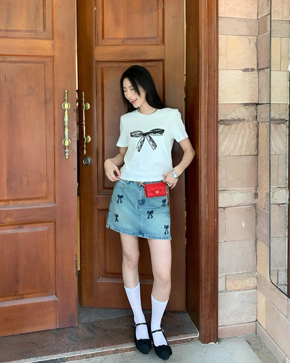 Bow Tie Denim Skirt