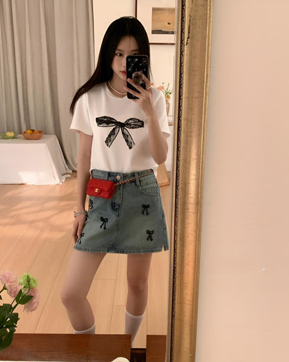 Bow Tie Denim Skirt