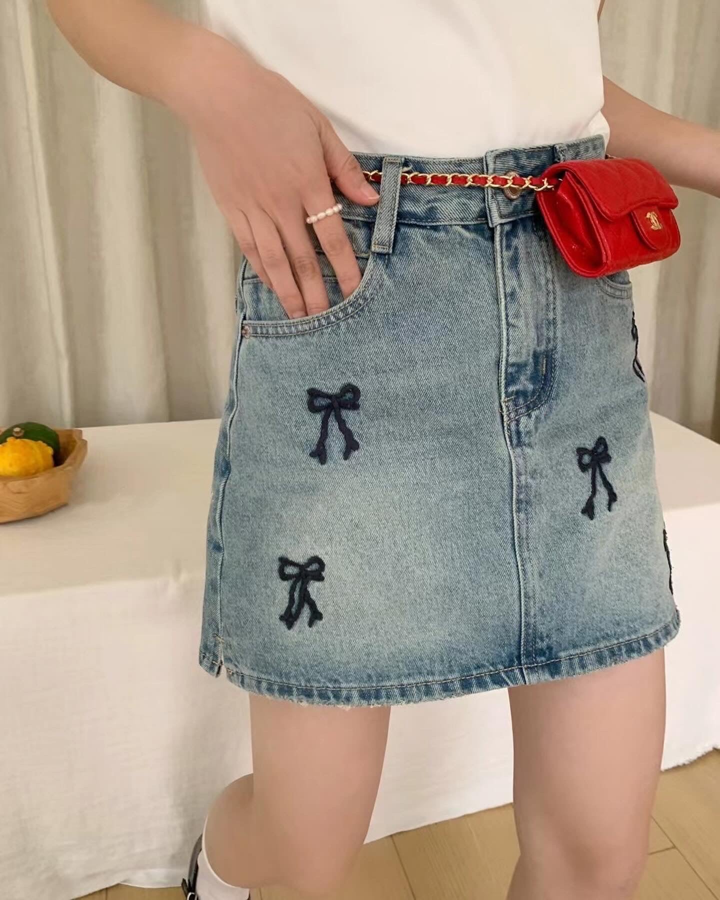 Bow Tie Denim Skirt