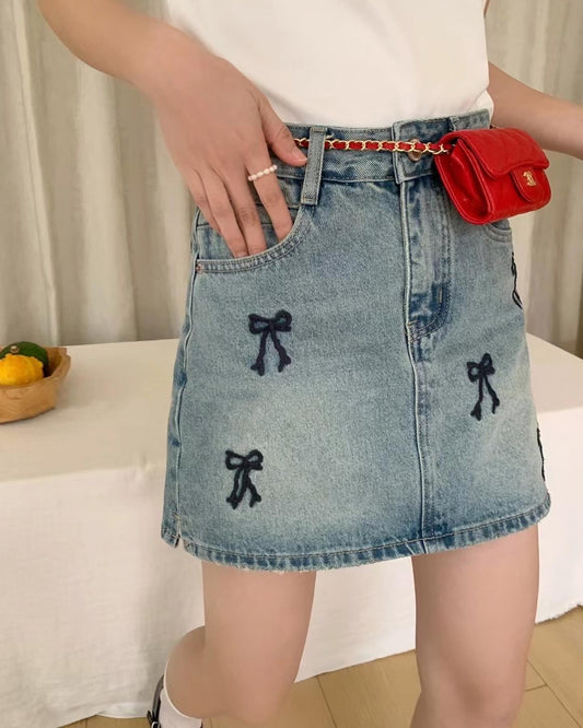 Bow Tie Denim Skirt