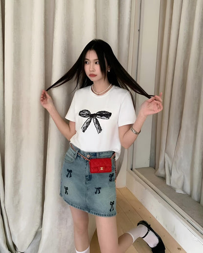 Bow Tie Denim Skirt