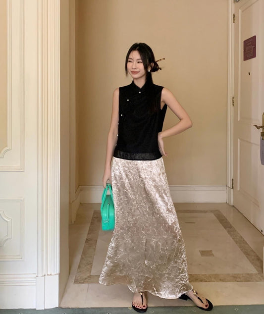 Straight-cut Acetate Pleated Skirt