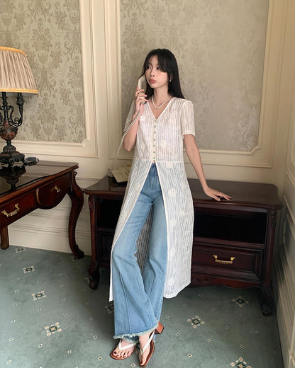 French Embroidered Long Dress