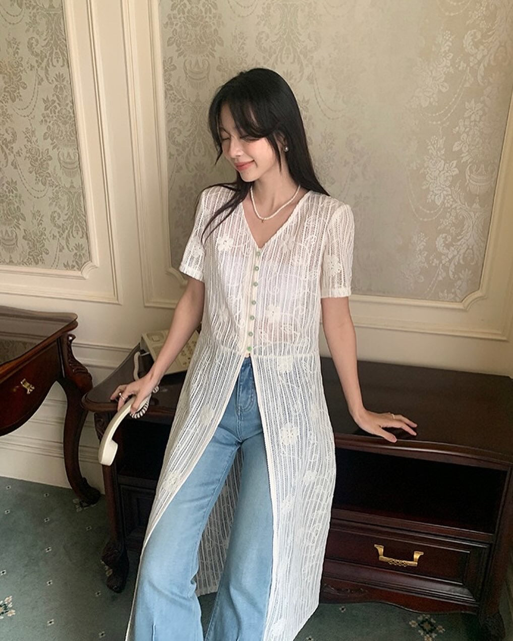 French Embroidered Long Dress