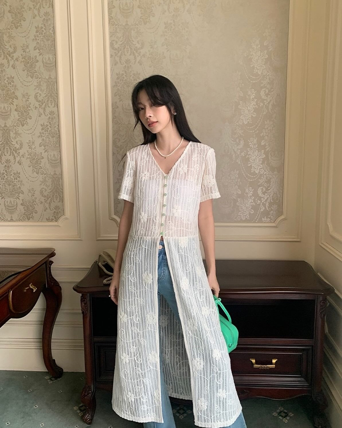 French Embroidered Long Dress