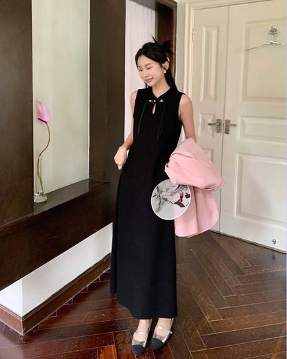 Chinese Knot Button Tassel Vest Dress