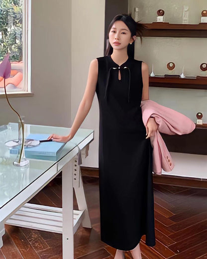 Chinese Knot Button Tassel Vest Dress