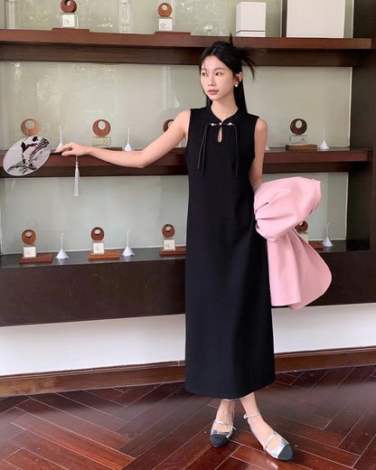 Chinese Knot Button Tassel Vest Dress