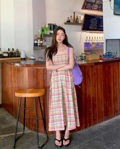 虹色チェックワンピース