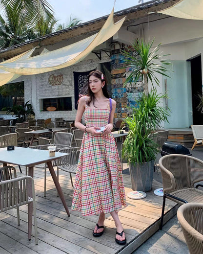 虹色チェックワンピース