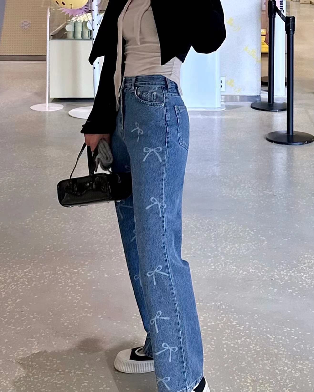 蝴蝶結印花牛仔褲