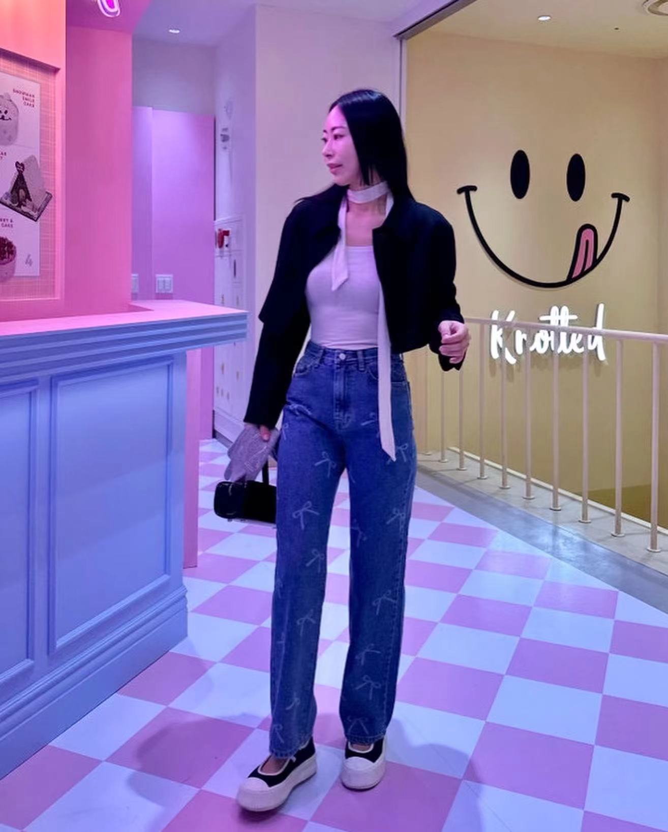 蝴蝶結印花牛仔褲