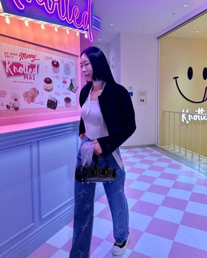 蝴蝶結印花牛仔褲