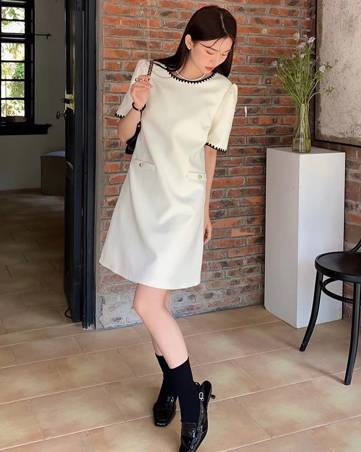 Color-Blocked Trim Tweed Dress